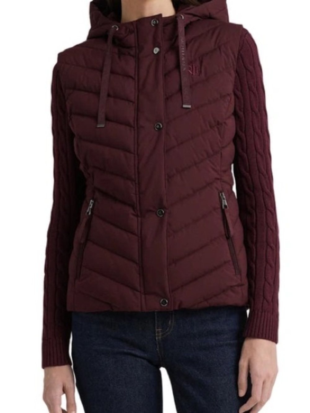 Lauren Ralph Lauren Quilted Hooded Puffer Vest in Burgundy